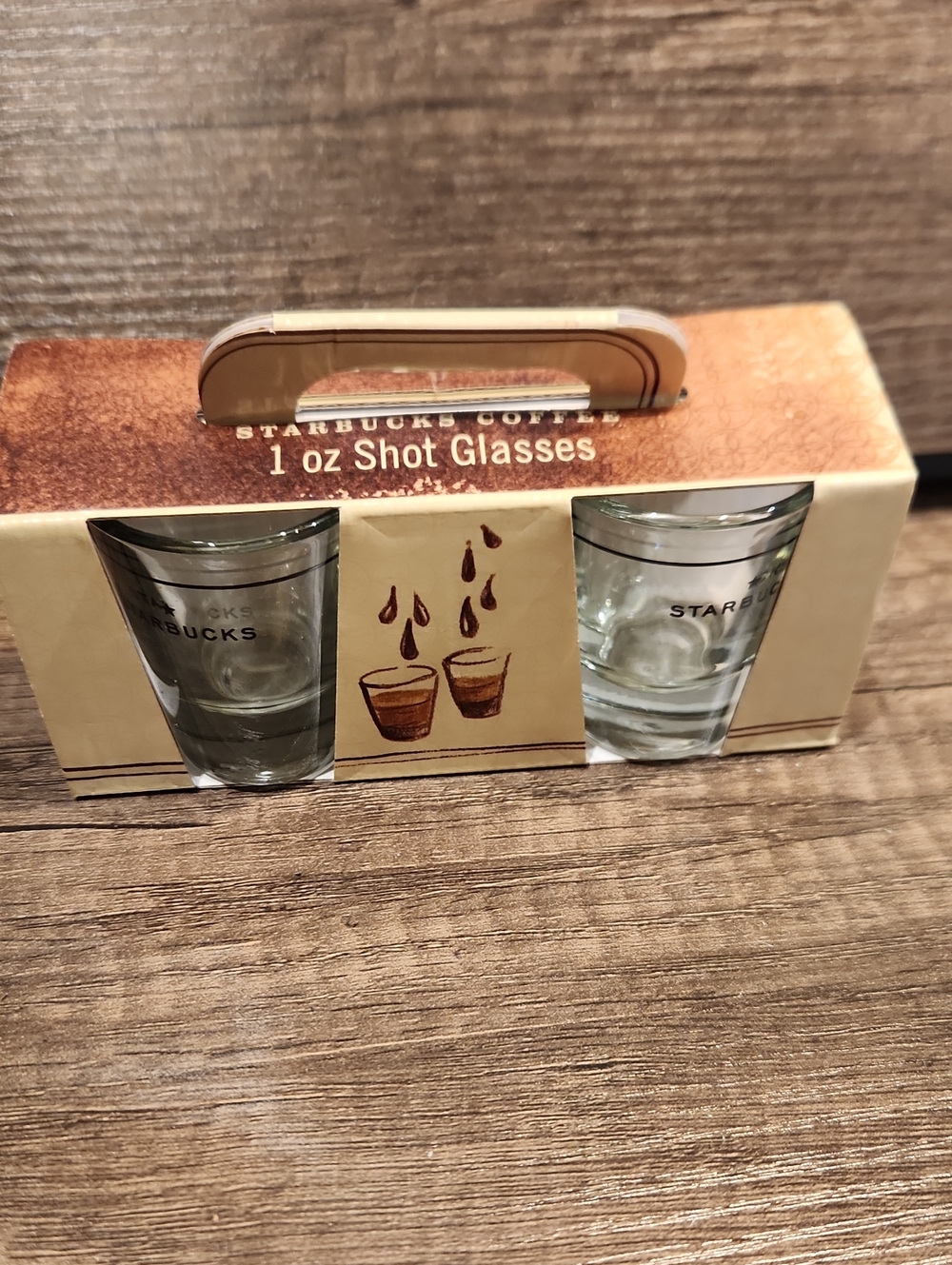NIB Vtg 2006 Starbucks Clear Shot Glasses Set with Black Logo